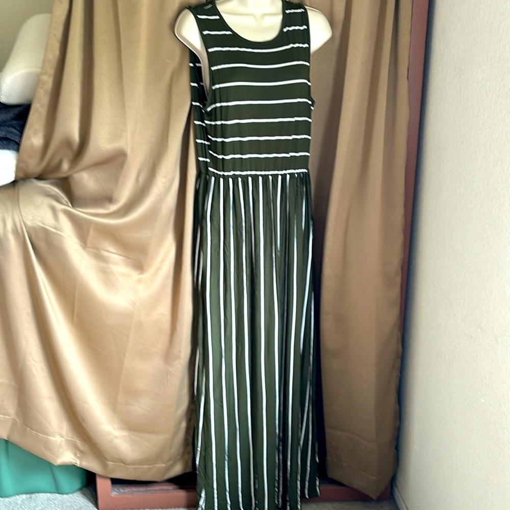 Olive green, long summer maxi dress